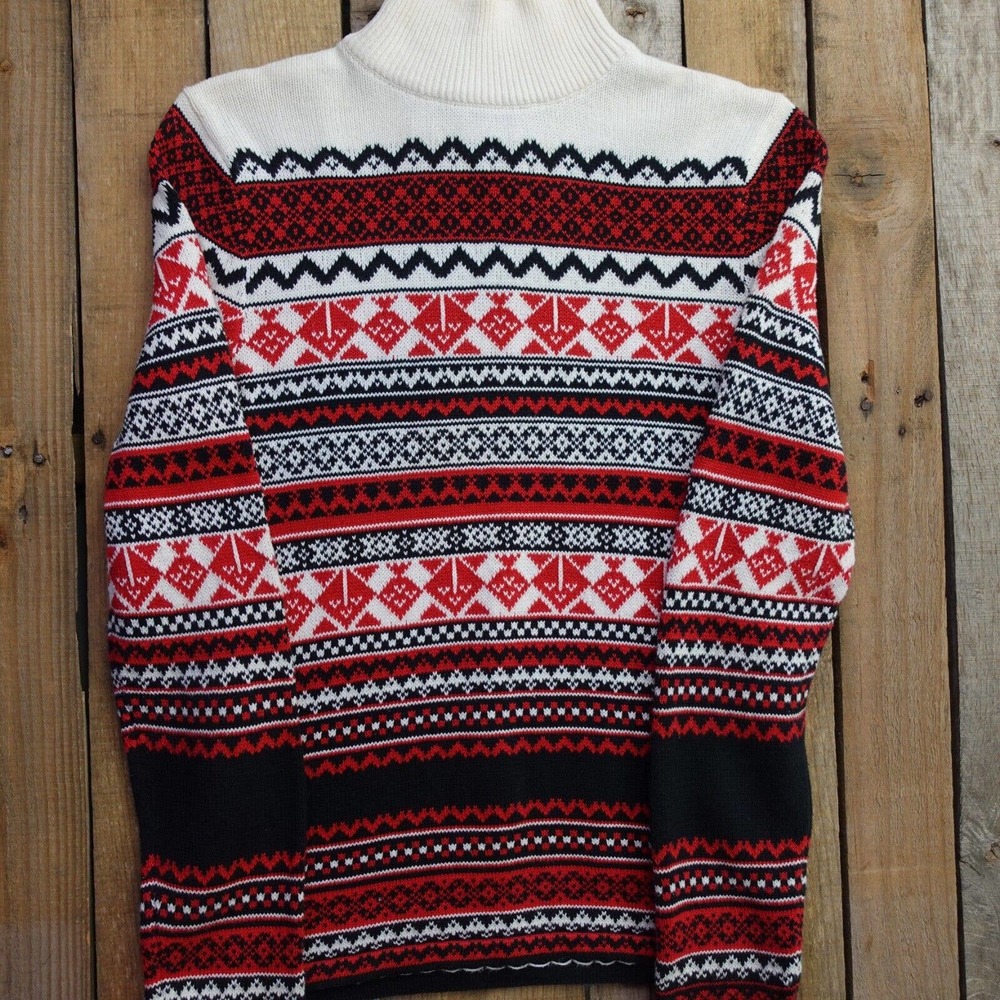 Pendleton Red White Black Fair Isle Turtleneck Sweater